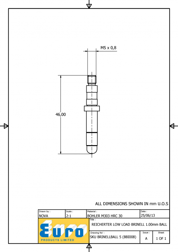 BRINELLBALL5 1mm Brinell Ball Indenter supplied with a 1mm Carbide Ball - Image 3